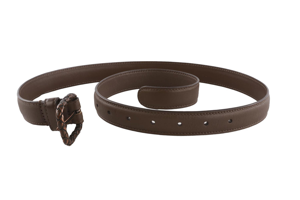 BOTTEGA VENETA BROWN LEATHER WAIST BELT 75CM