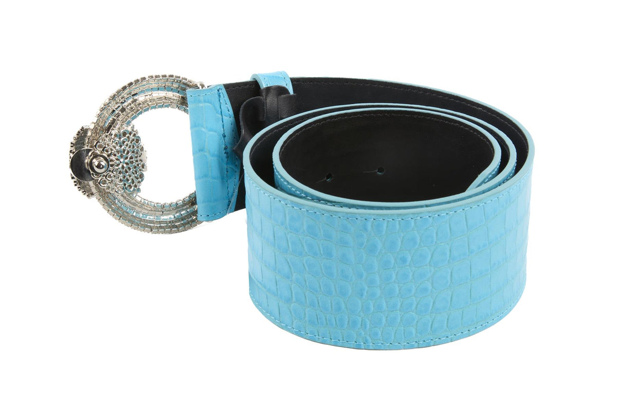 ALESSANDRA RICH BLUE LEATHER BELT MEDIUM