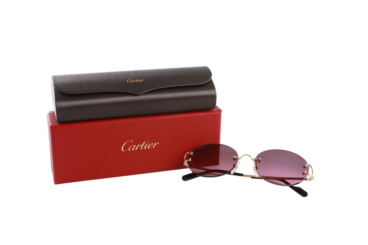 CARTIER PURPLE ROUND FRAME METAL SUNGLASSES