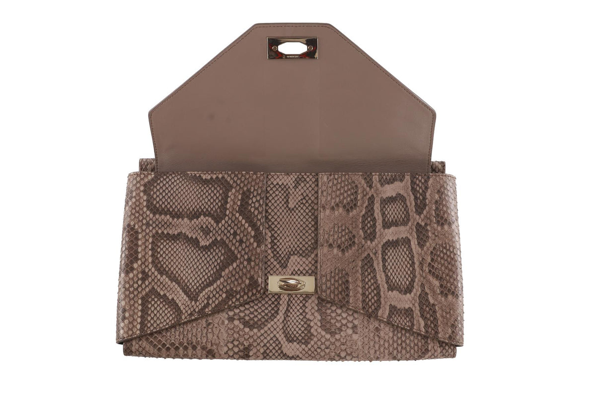 GIVENCHY TAUPE SHARK MEDIUM PYTHON CLUTCH