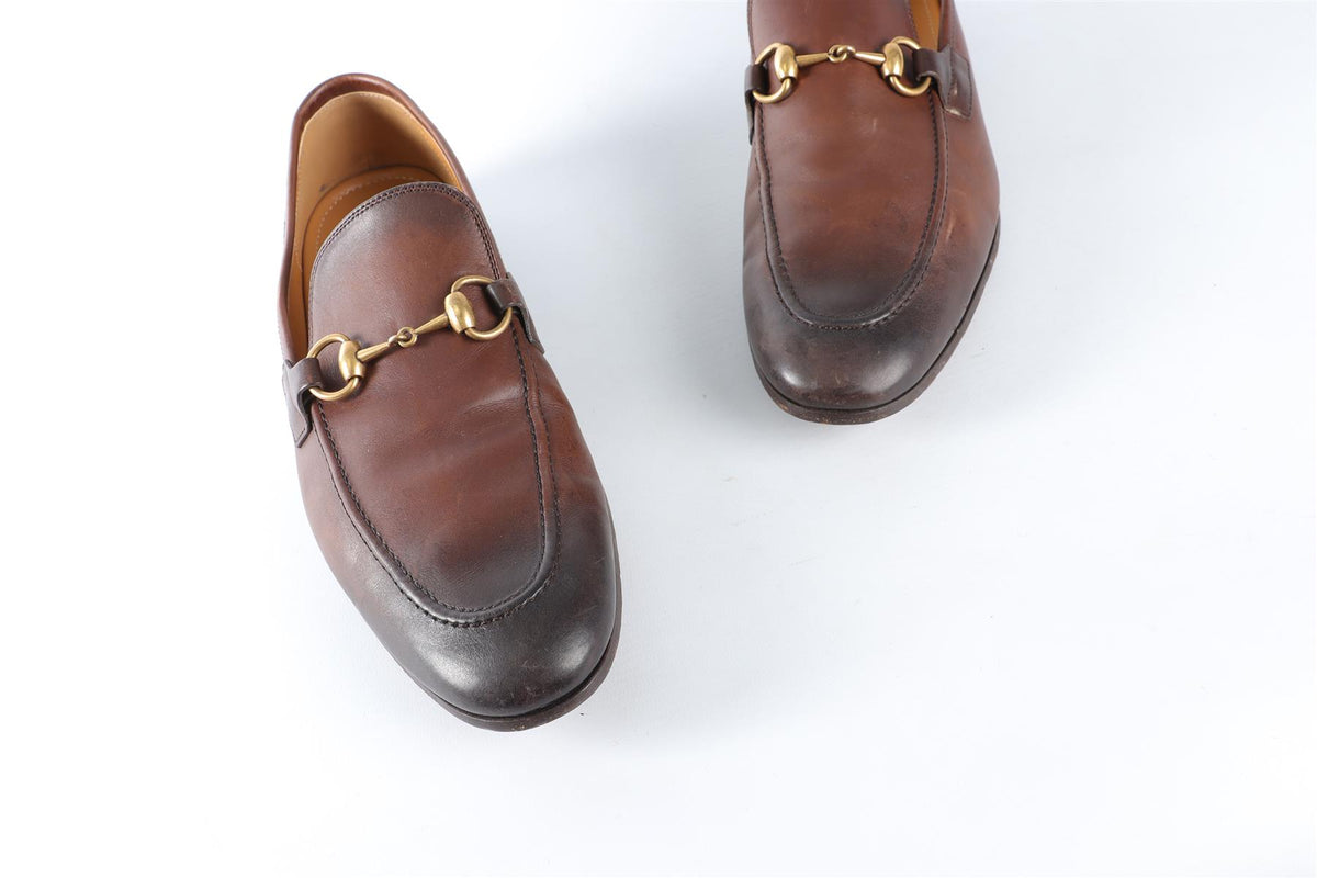 GUCCI BROWN MEN'S JORDAAN LEATHER LOAFERS UK 7 EU 41 US 8