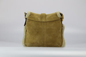 COACH SHEARLING AND SUEDE SHOULDER BAG