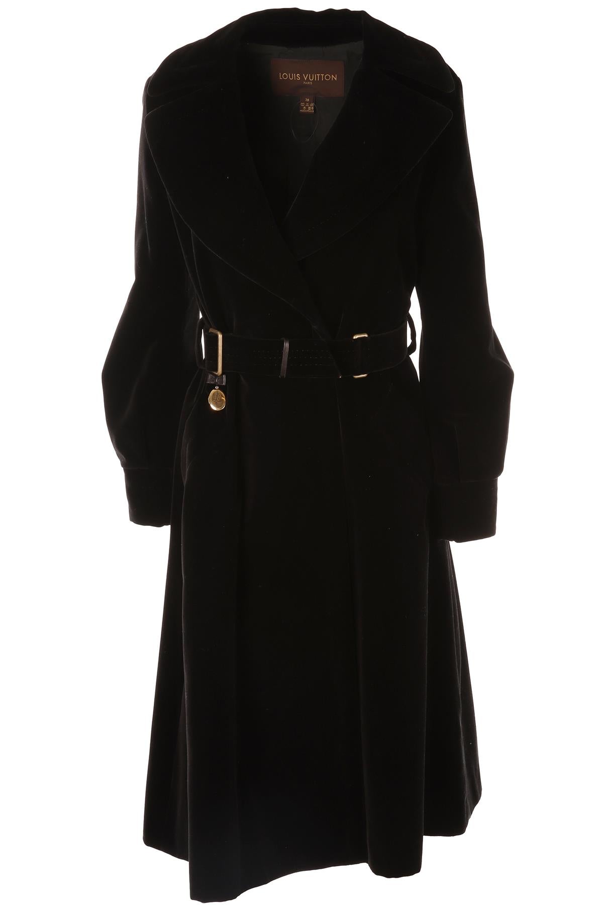 LOUIS VUITTON BLACK VELVET TRENCH COAT FR 38 UK 10
