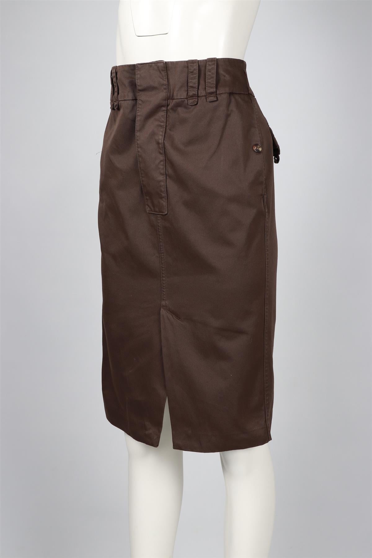 SAINT LAURENT BROWN COTTON MIDI SKIRT W26 UK 6