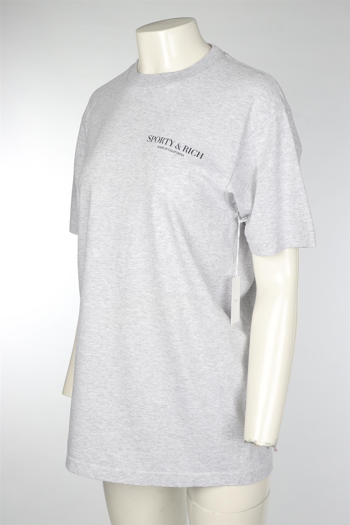 SPORTY & RICH GREY COTTON T-SHIRT MEDIUM