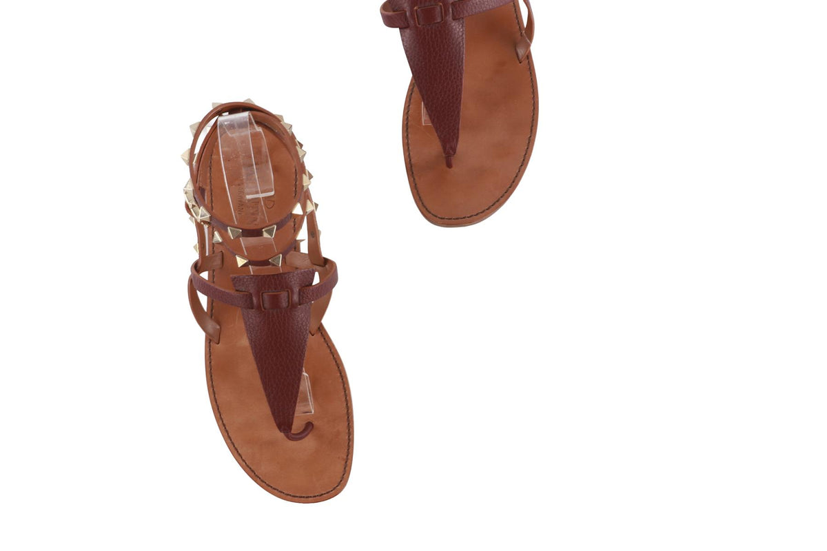 VALENTINO GARAVANI MAROON ROCKSTUD LEATHER SANDALS EU 39 UK 6 US 9