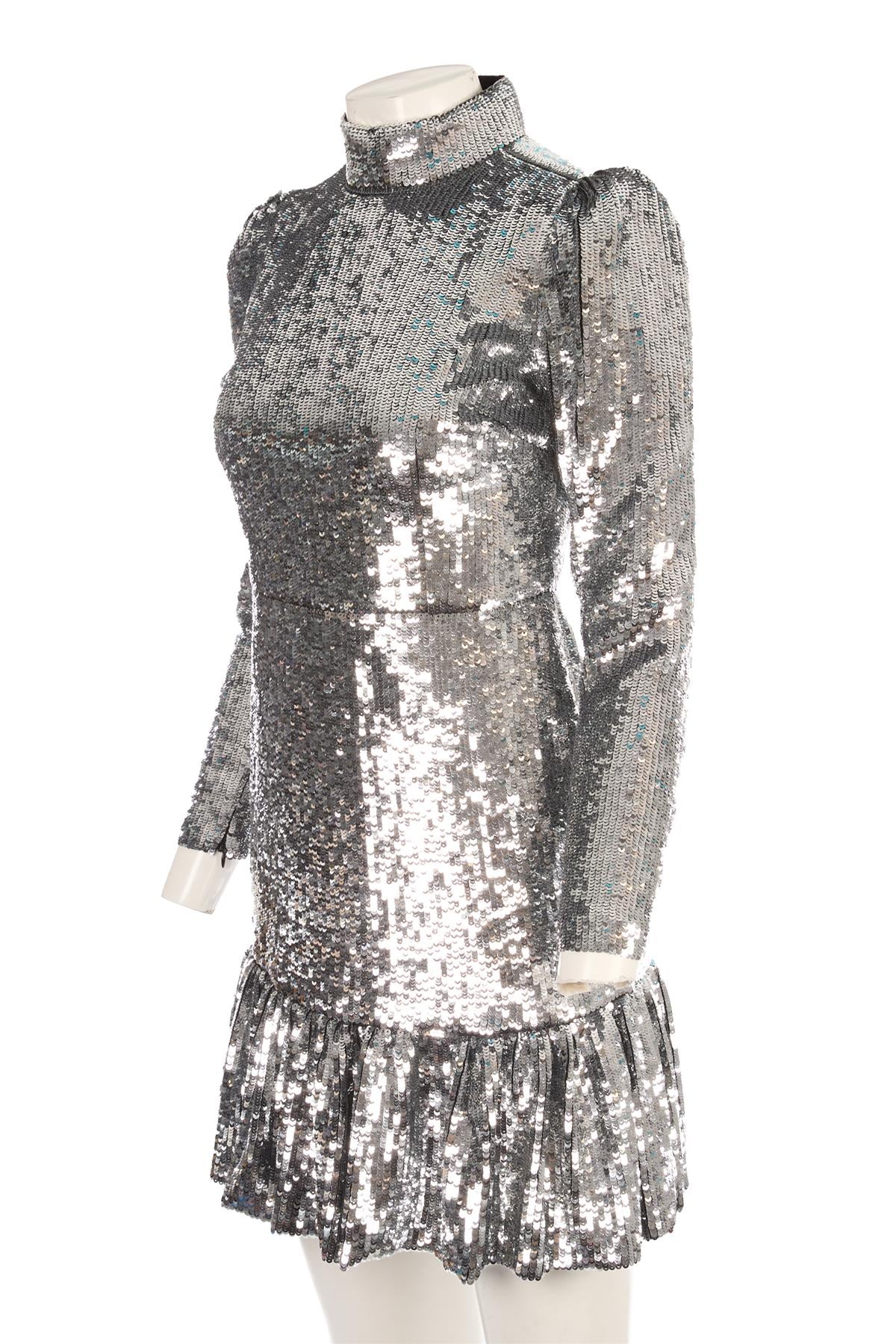 MICHAEL MICHAEL KORS SILVER SEQUIN MINI DRESS US 2 UK 6