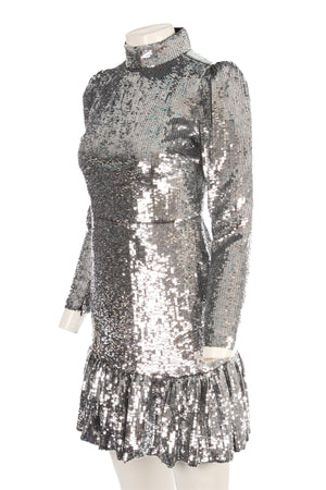 MICHAEL MICHAEL KORS SILVER SEQUIN MINI DRESS US 2 UK 6