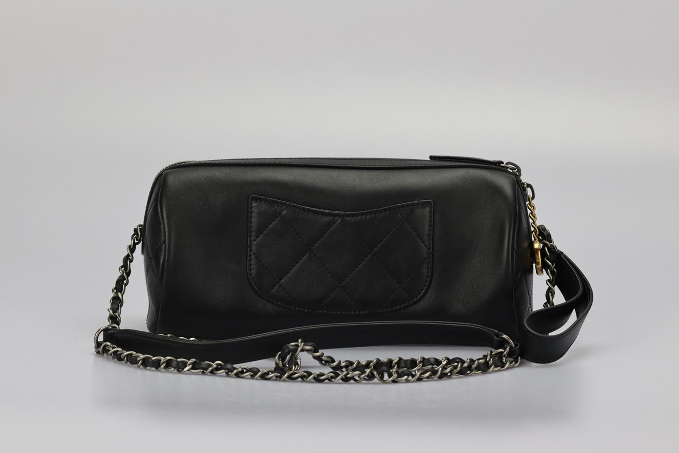 CHANEL 2020 WRITTEN IN CHAIN BOWLING LEATHER SHOULDER BAG