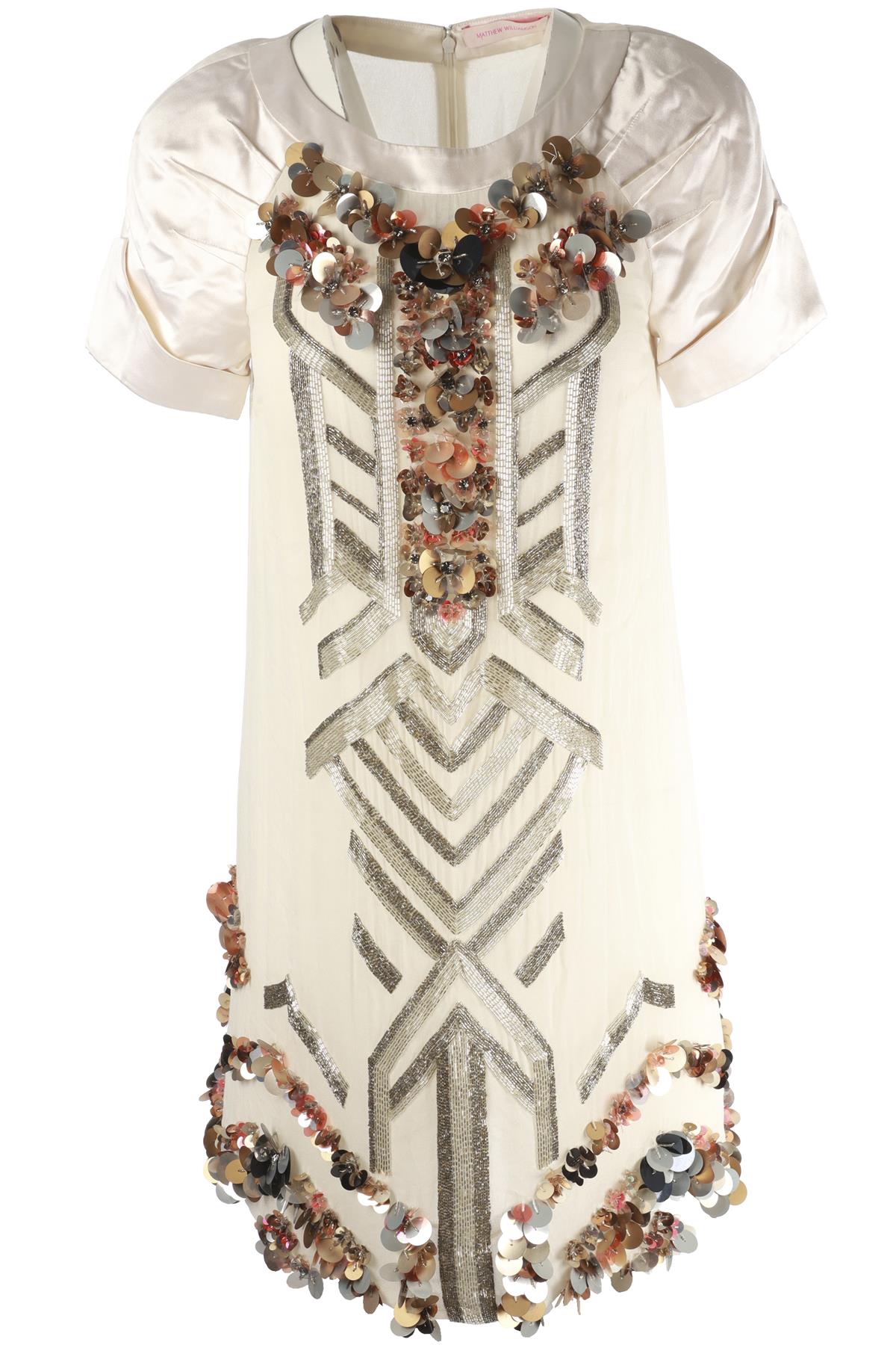 MATTHEW WILLIAMSON CREAM SEQUIN MIDI DRESS UK 8