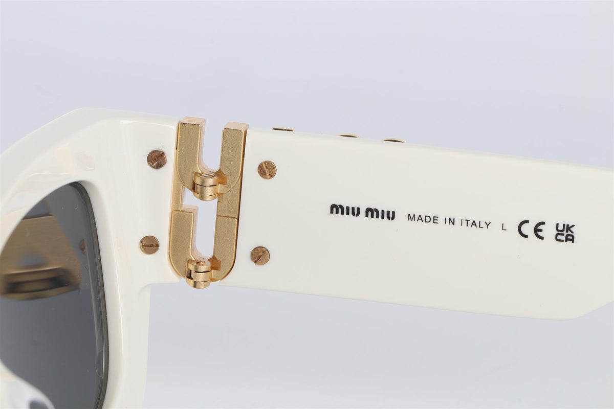 MIU MIU WHITE RECTANGLE FRAME ACETATE SUNGLASSES
