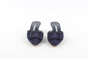 MANOLO BLAHNIK MAYSALE NAVY SUEDE MULES EU 38 UK 5 US 8