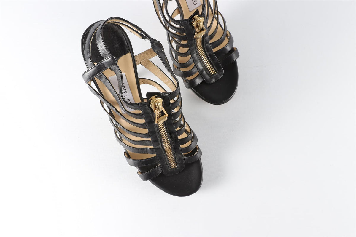 JIMMY CHOO BLACK LEATHER SANDALS EU 39 UK 6 US 9