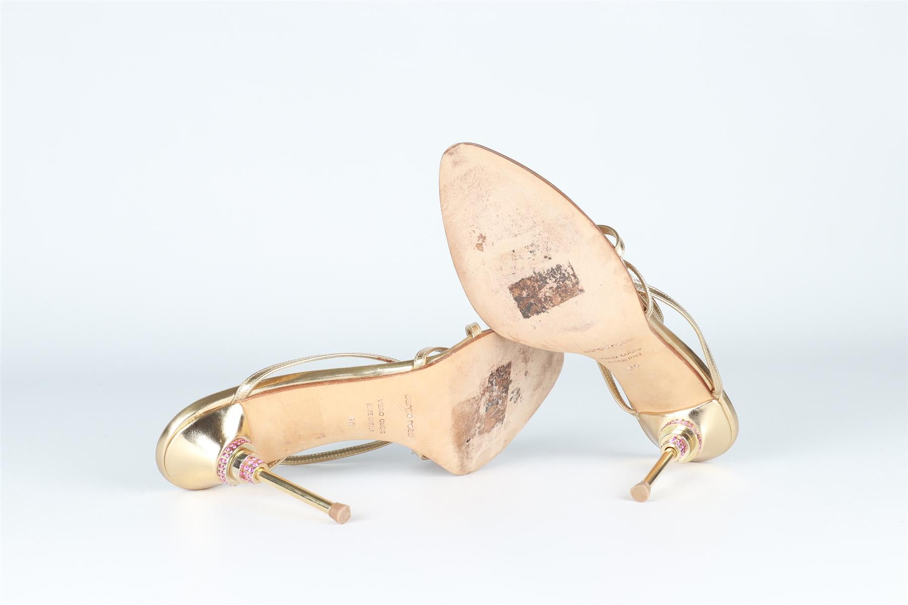 SERGIO ROSSI GOLD LEATHER SANDALS EU 36 UK 3 US 6