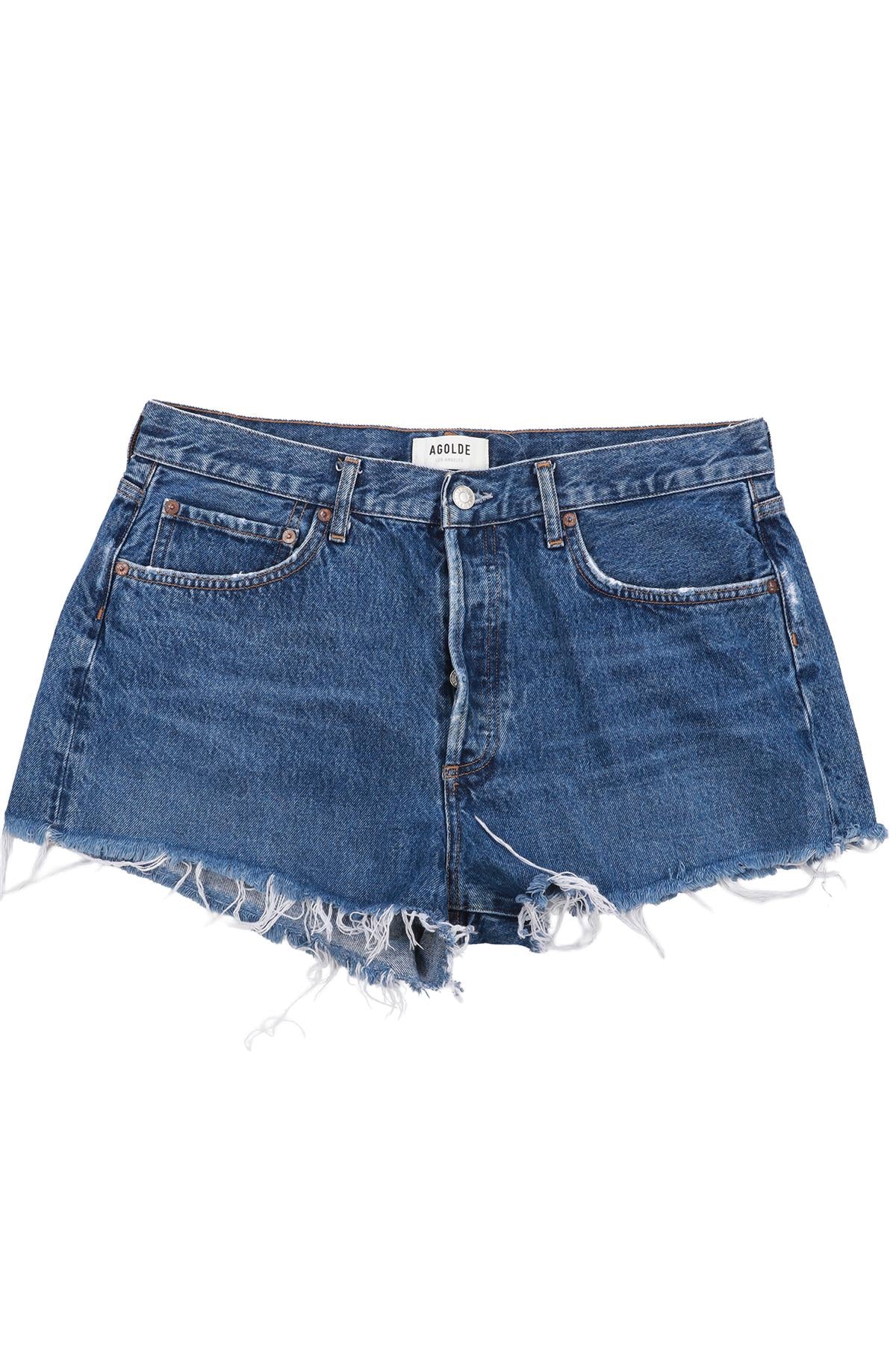 AGOLDE BLUE HIGH RISE DENIM SHORTS W30 UK 12
