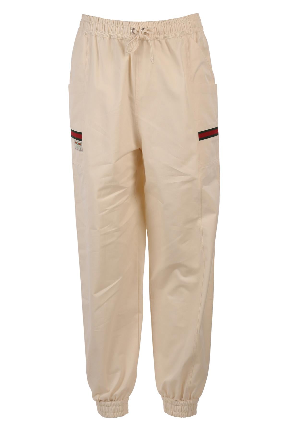 GUCCI CREAM COTTON TAPERED PANTS MEDIUM