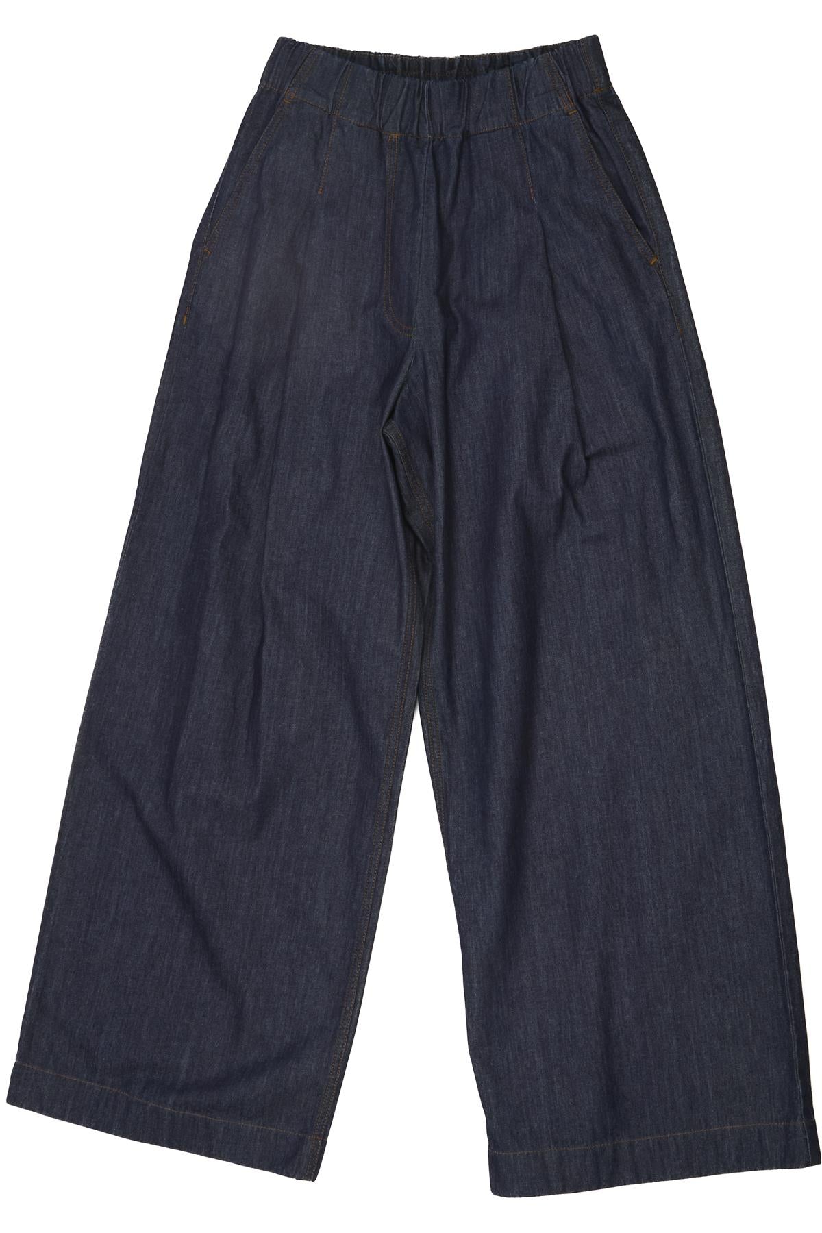 DRIES VAN NOTEN NAVY DENIM WIDE LEG PANTS XSMALL