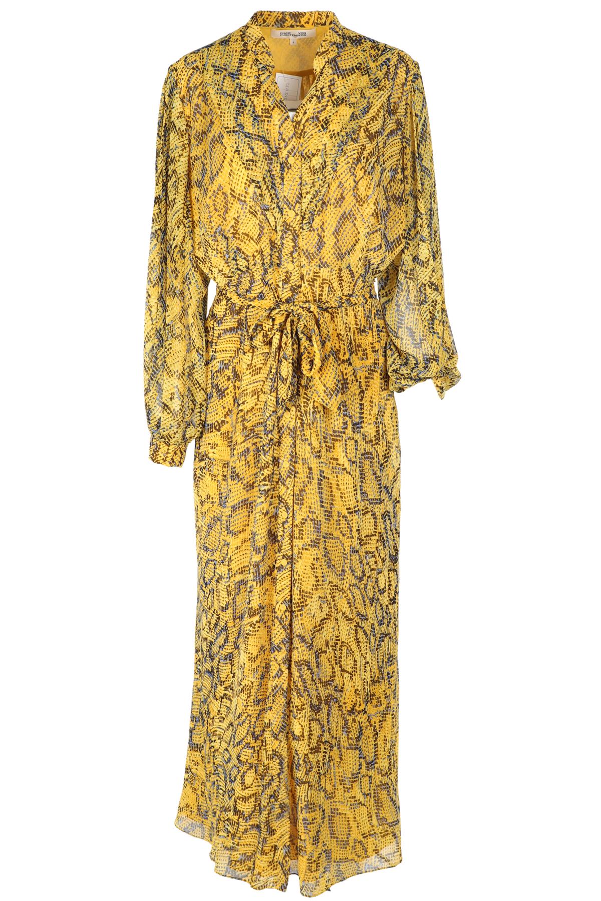 DIANE VON FURSTENBERG YELLOW CHIFFON MAXI DRESS US 8 UK 12
