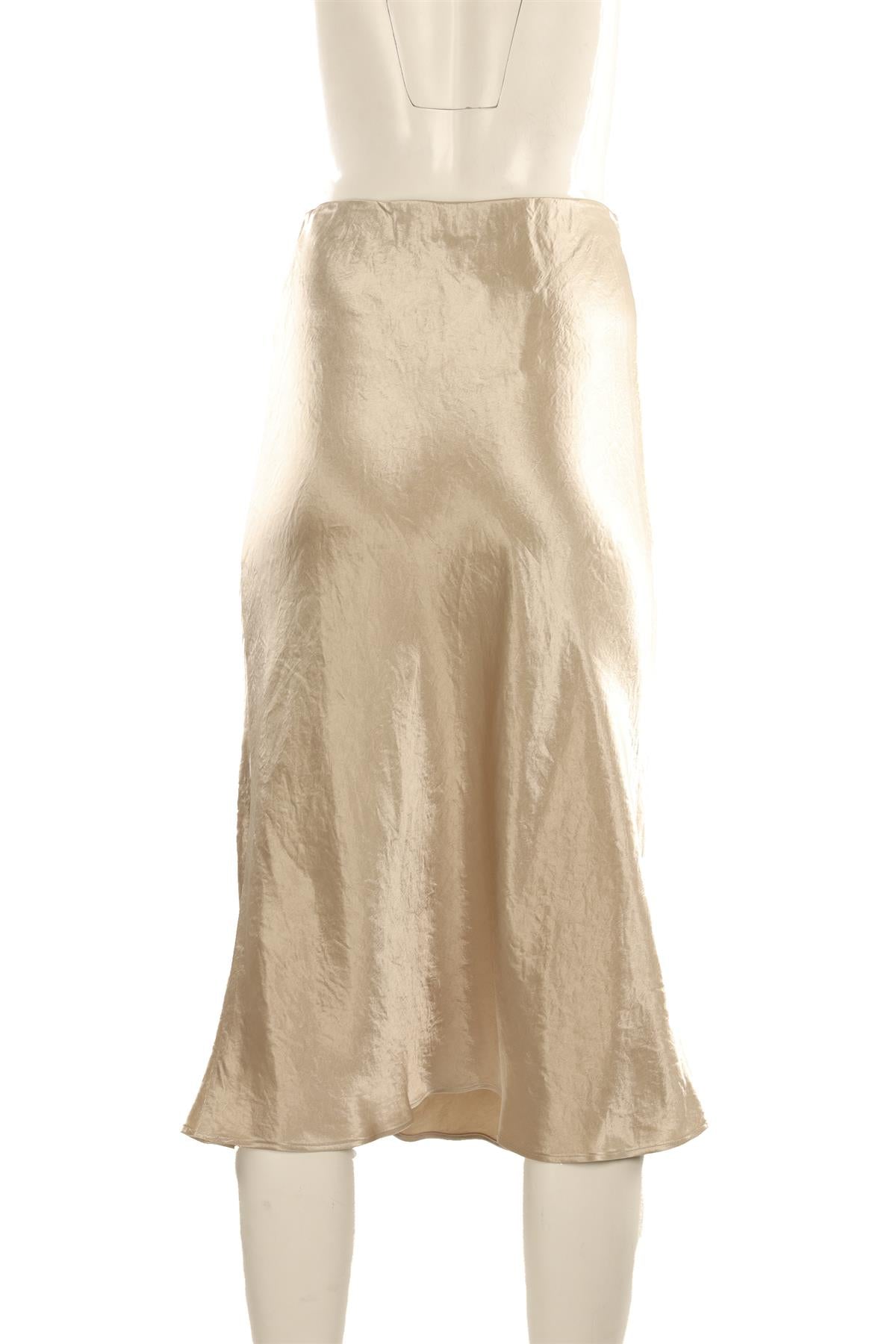 MAX MARA LEISURE BEIGE SATIN MIDI SKIRT UK 4