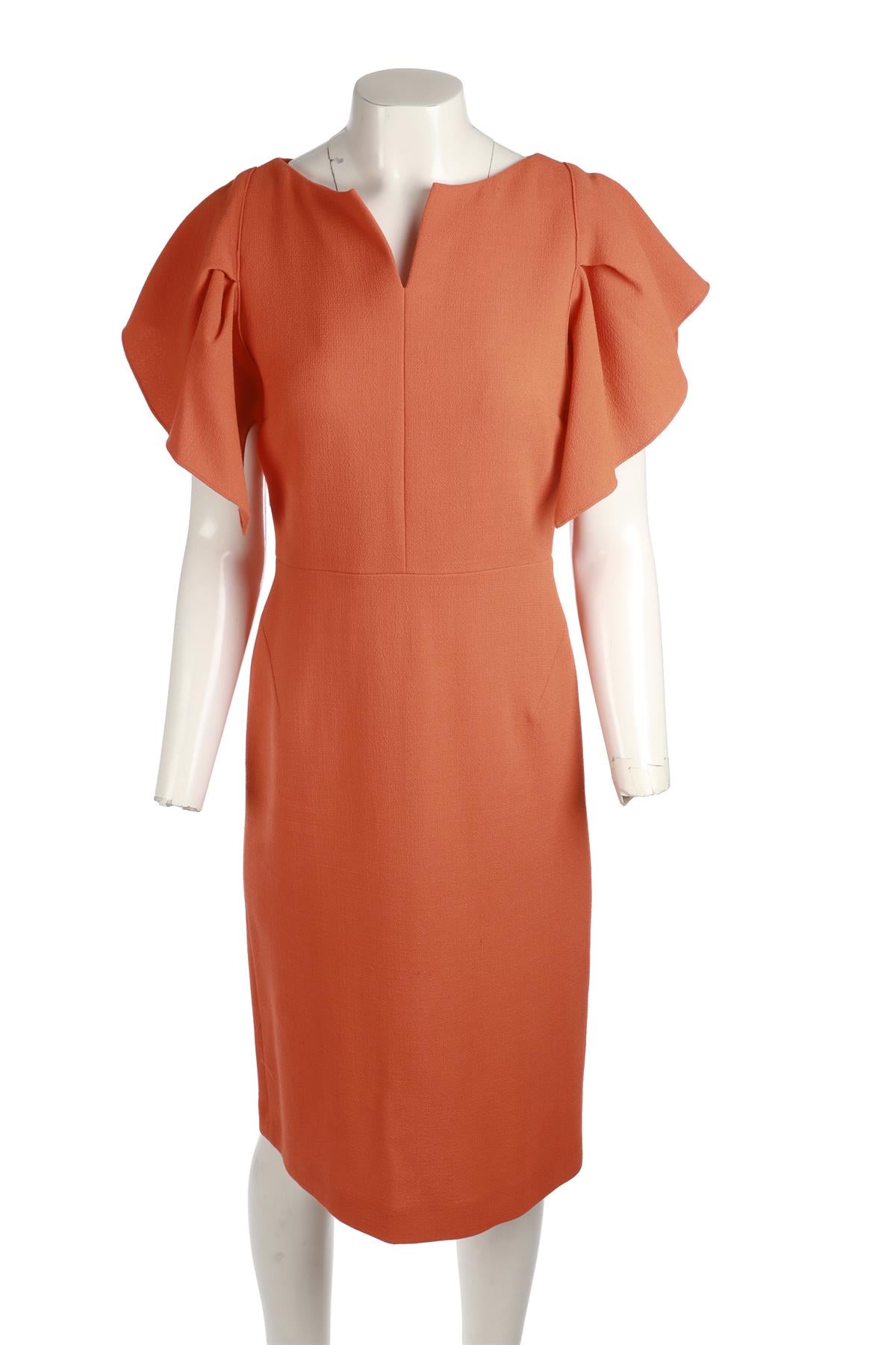 ROLAND MOURET ORANGE WOOL MIDI DRESS UK 10