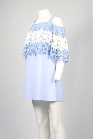 MICHAELA BUERGER BLUE CROCHET MINI DRESS MEDIUM