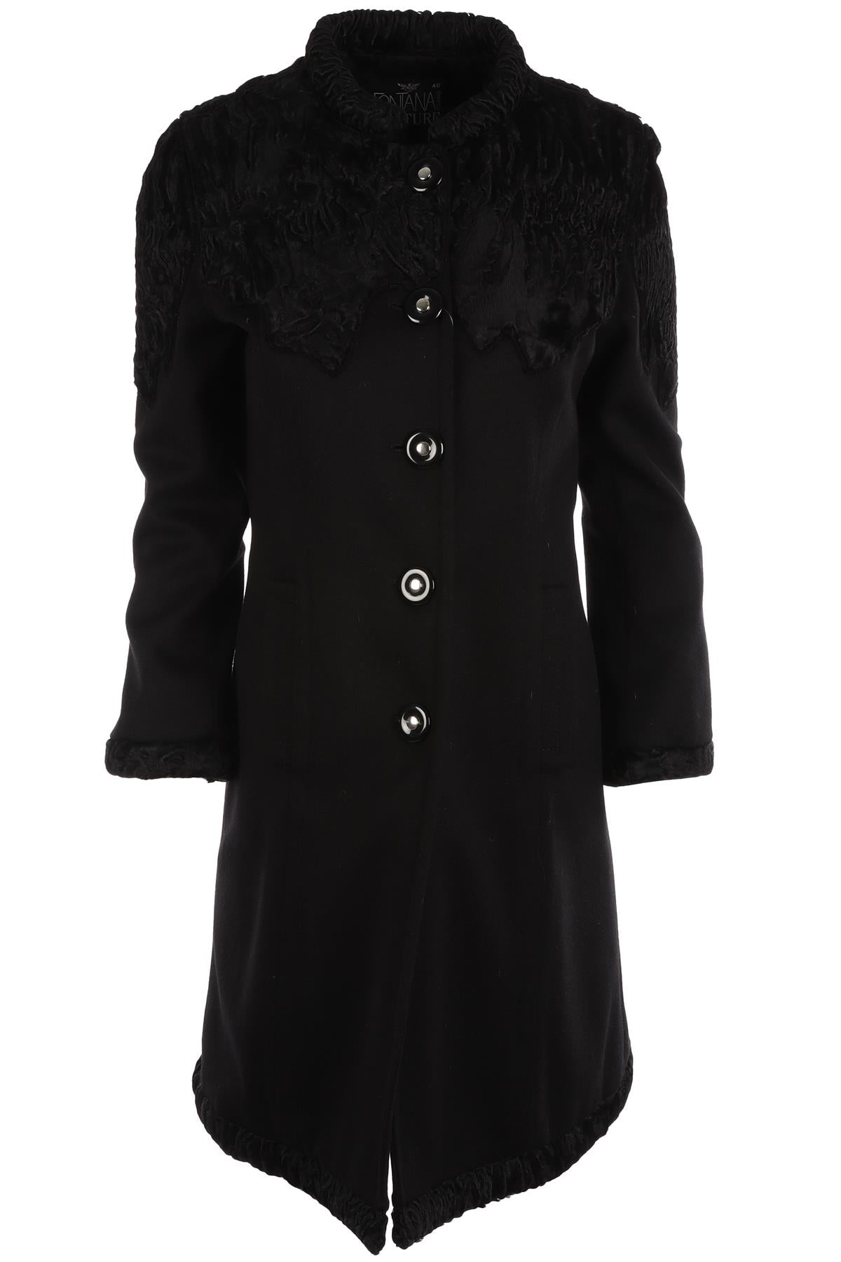 FONTANA COUTURE BLACK VINTAGE PERSIAN LAMB AND WOOL COAT IT 40 UK 8