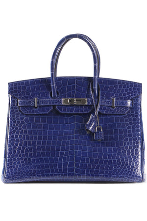 HERMÈS BLUE 2012 BIRKIN 35CM POROSUS CROCODILE LEATHER BAG IN ROYAL BLUE