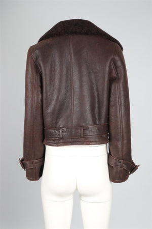 NOUR HAMMOUR BROWN SHEARLING AND LEATHER JACKET FR 38 UK 10