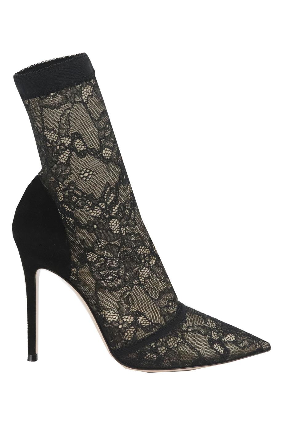 GIANVITO ROSSI STRETCH LACE AND SUEDE ANKLE BOOTS EU 38 UK 5 US 8