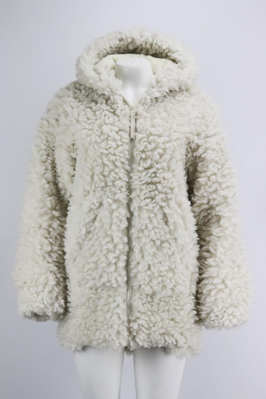 HELMUT LANG HOODED FAUX SHEARLING COAT XSMALL