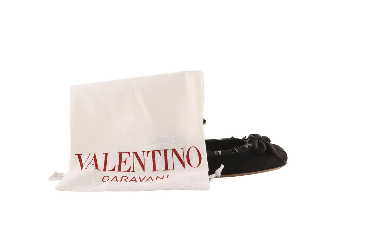 VALENTINO GARAVANI BLACK ROCKSTUD SATIN BALLET FLATS EU 39.5 UK 6.5 US 9.5
