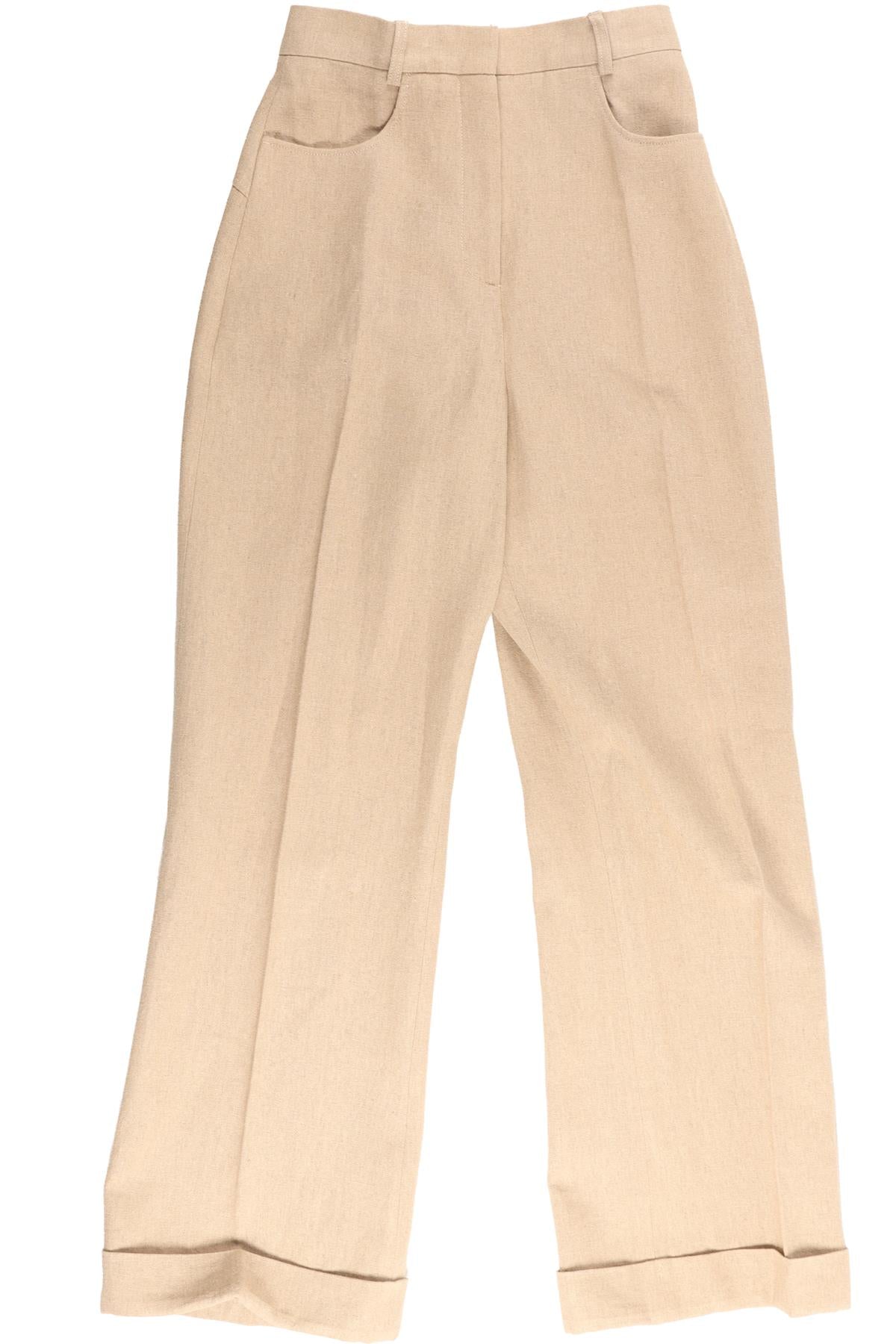 JACQUEMUS BEIGE LINEN STRAIGHT LEG PANTS FR 34 UK 6