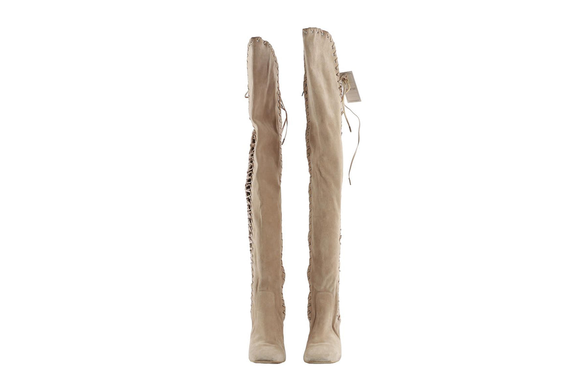 SALVATORE FERRAGAMO BEIGE SUEDE OVER THE KNEE BOOTS EU 37.5 UK 4.5 US 7.5