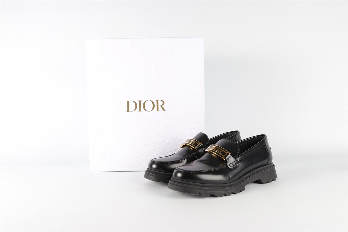 CHRISTIAN DIOR BLACK CODE LEATHER LOAFERS EU 38.5 UK 5.5 US 8.5