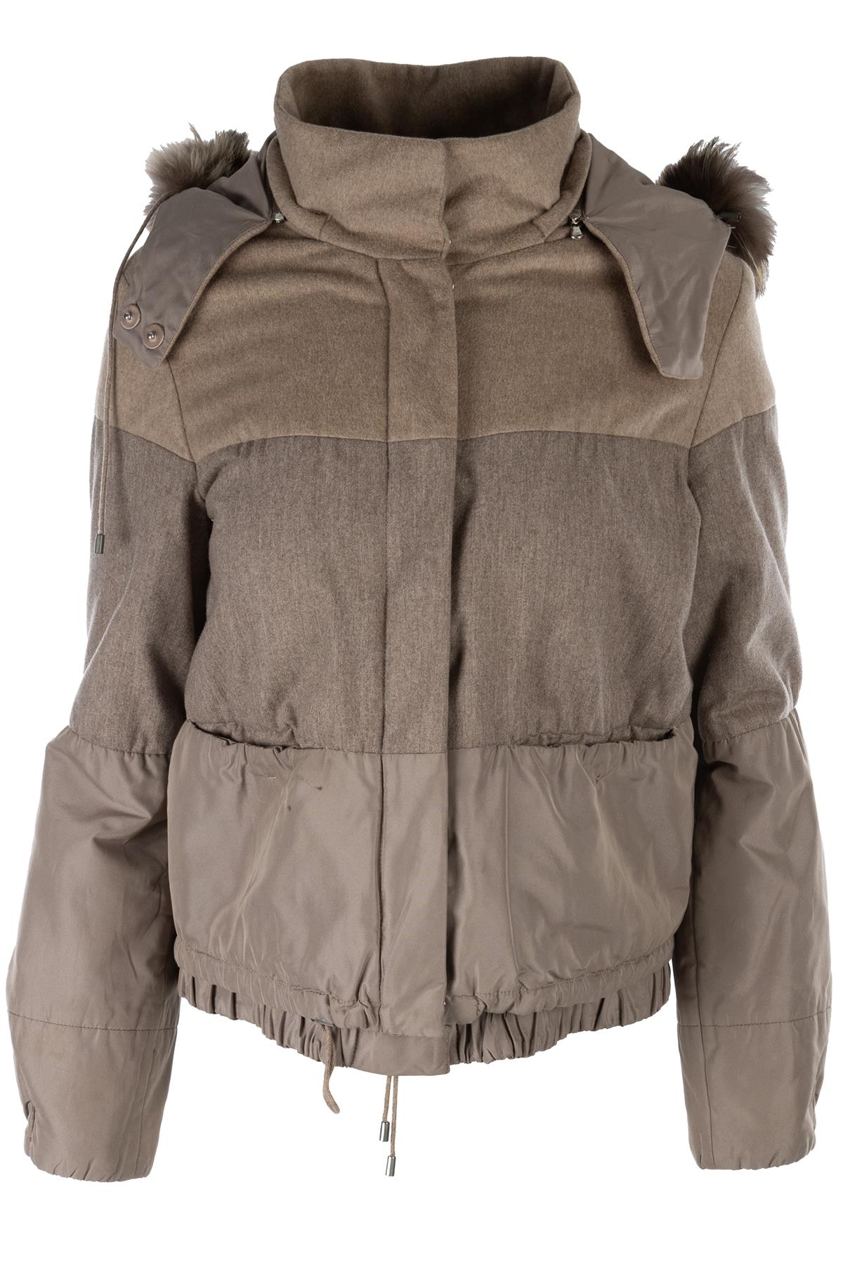 BRUNELLO CUCINELLI TAUPE FUR AND CASHMERE JACKET IT 40 UK 8