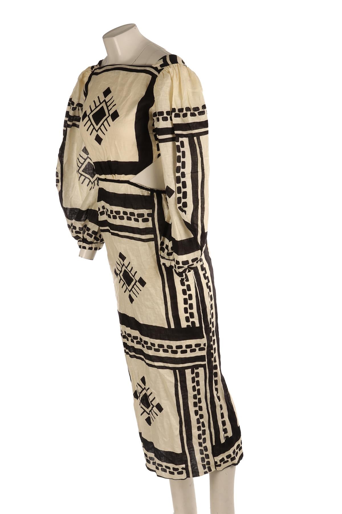 JOHANNA ORTIZ CREAM LINEN MIDI DRESS US 2 UK 6