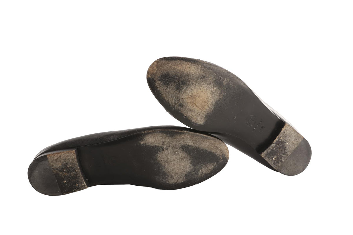 CHANEL BLACK LEATHER BALLET FLATS EU 38.5 UK 5.5 US 8.5