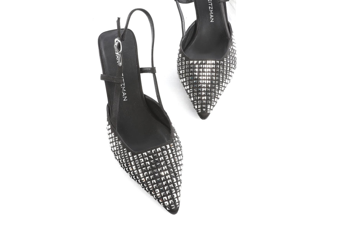 STUART WEITZMAN BLACK SATIN SLINGBACK PUMPS EU 37.5 UK 4.5 US 7.5