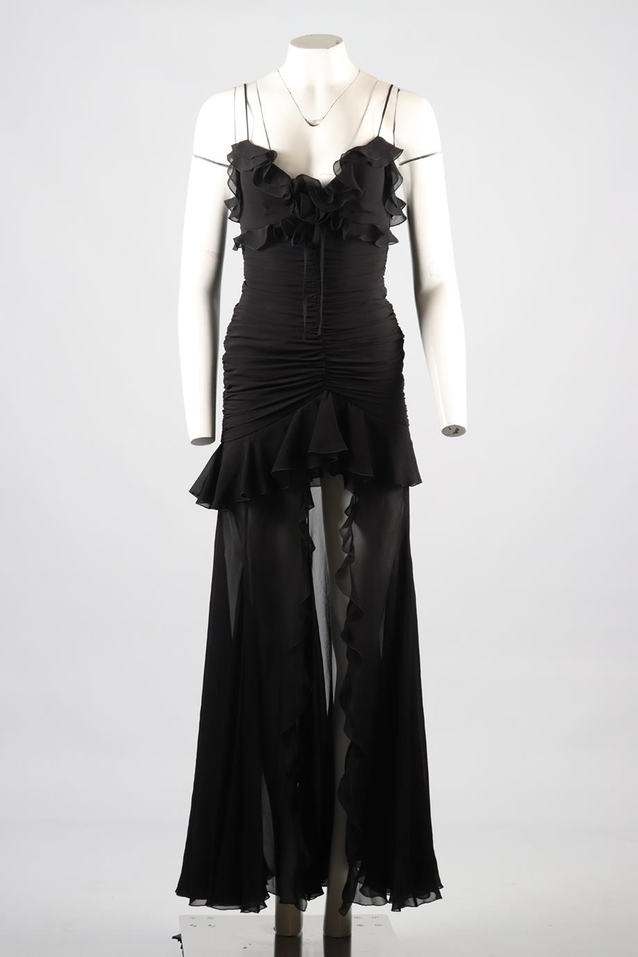 ALESSANDRA RICH RUFFLED SILK MAXI DRESS UK 6