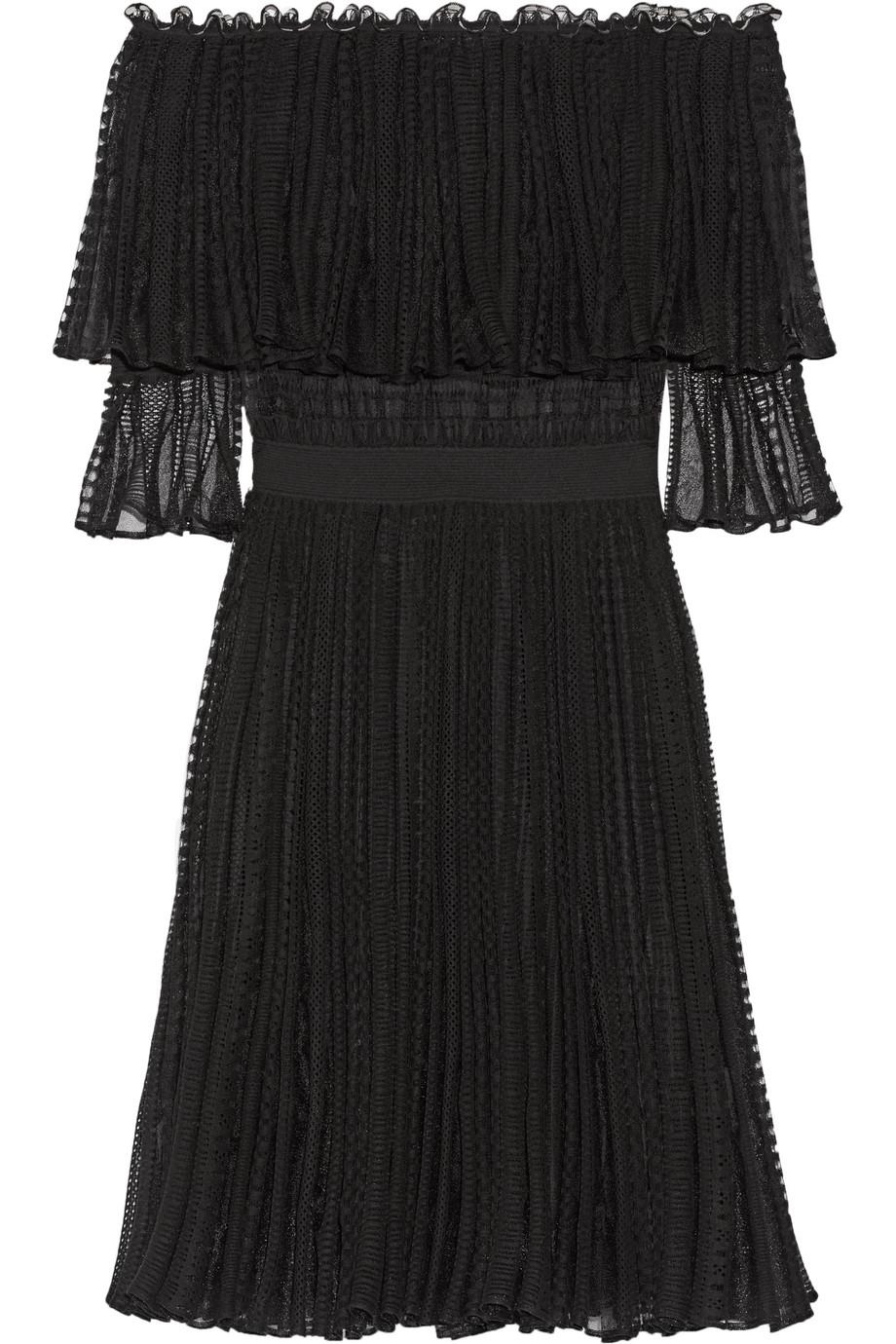ALEXANDER MCQUEEN OFF THE SHOULDER RUFFLED KNITTED DRESS MEDIUM