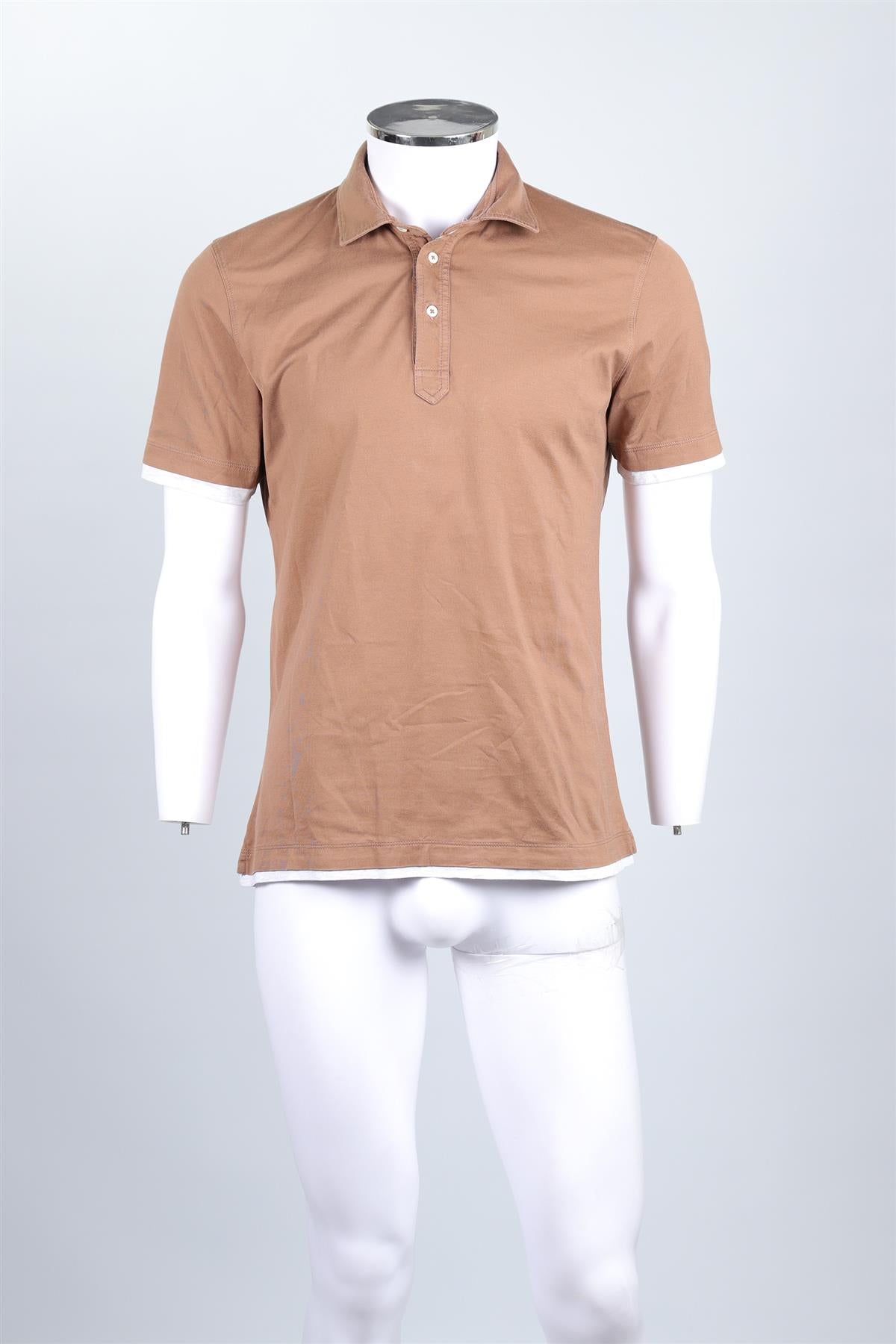 BRUNELLO CUCINELLI BROWN MEN'S COTTON POLO SHIRT MEDIUM