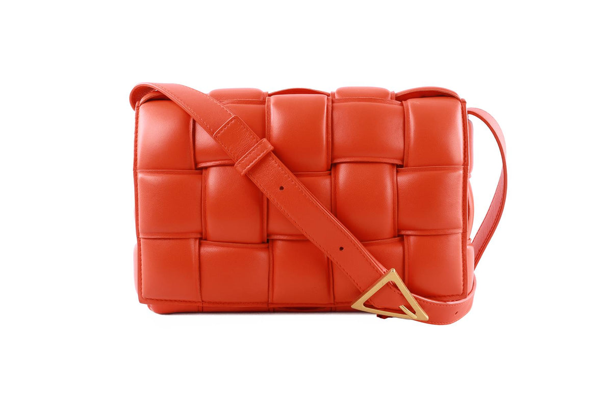 ORANGE CASSETTE INTRECCIATO LEATHER SHOULDER BAG