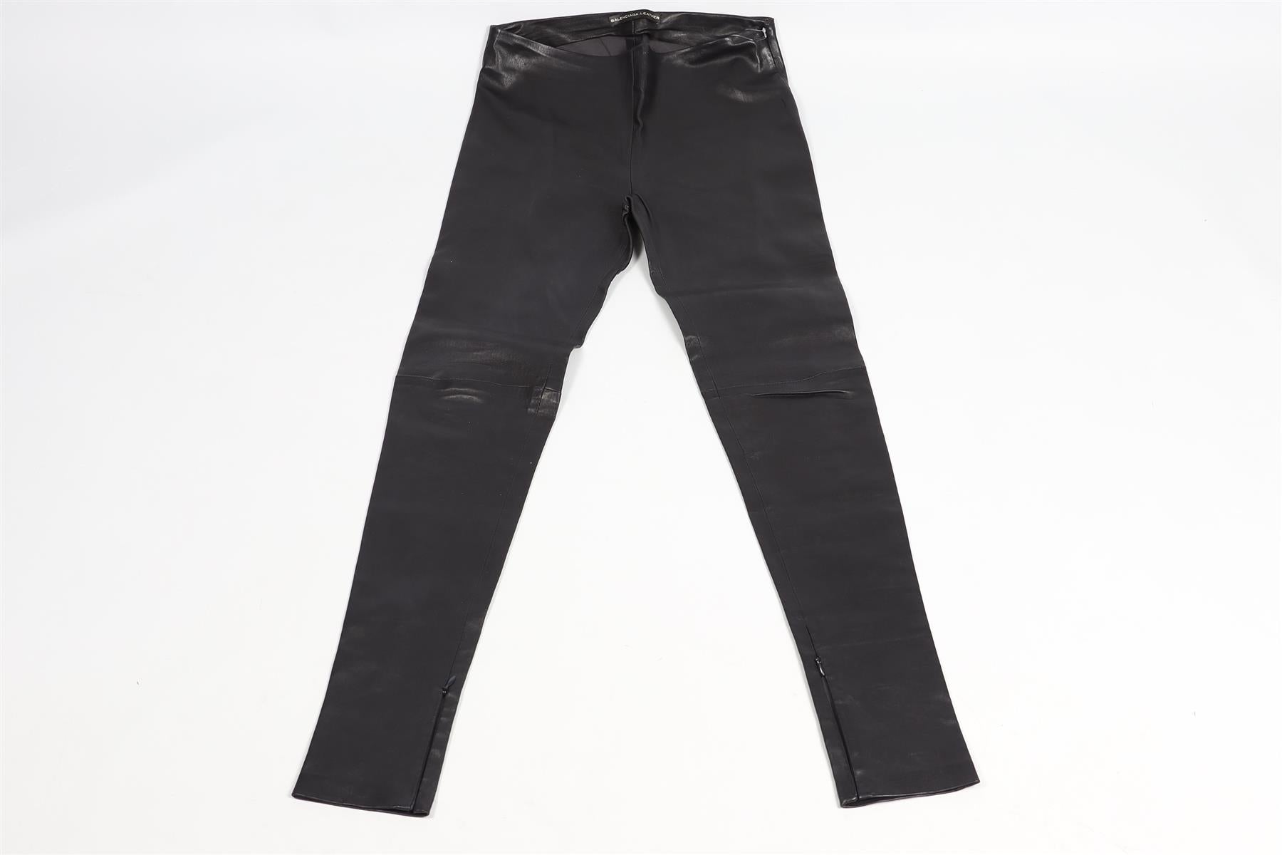 BALENCIAGA NAVY LEATHER SKINNY PANTS FR 38 UK 10