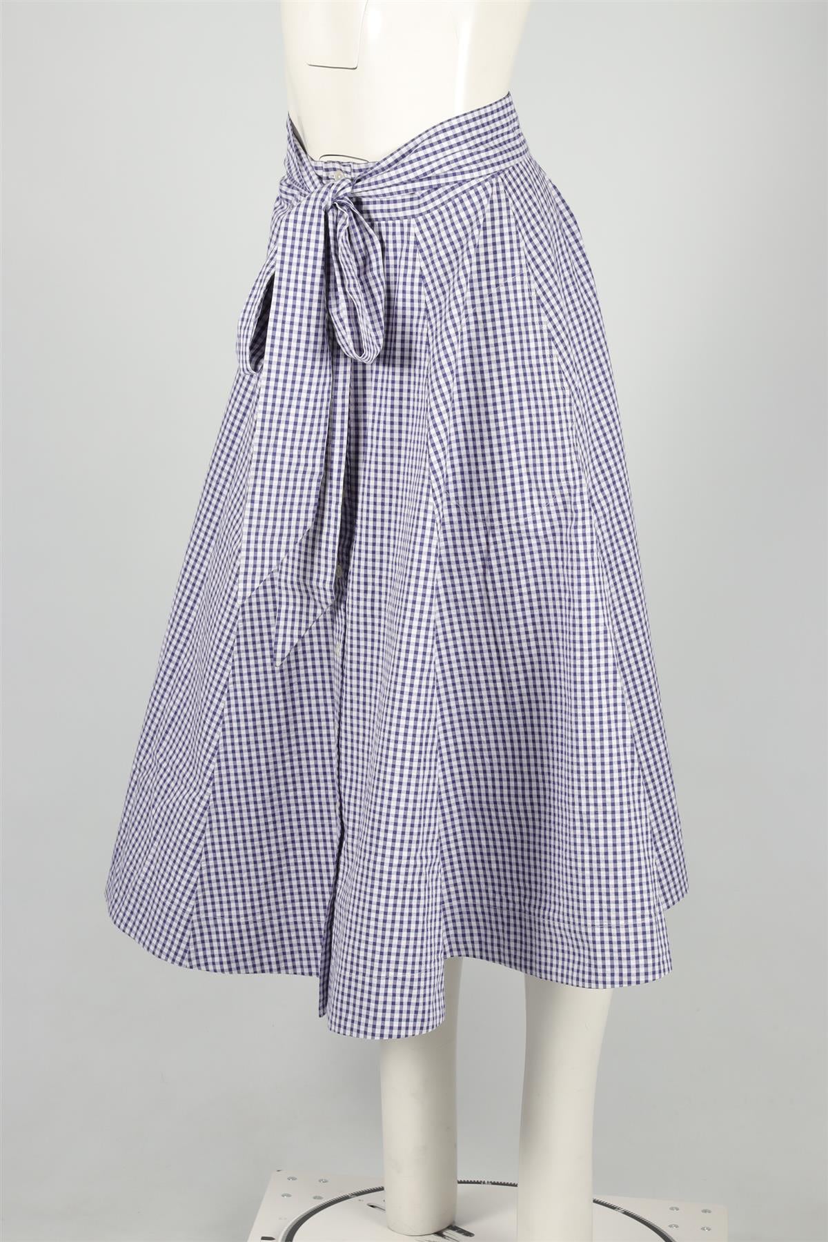 LISA MARIE FERNANDEZ BLUE CHECKED COTTON MAXI SKIRT US 2 UK 6