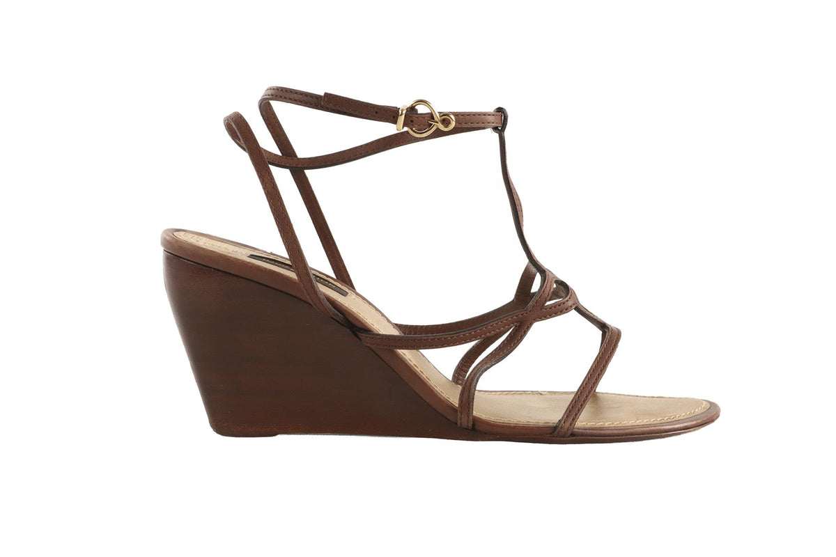 LOUIS VUITTON BROWN LEATHER WEDGES EU 39 UK 6 US 9