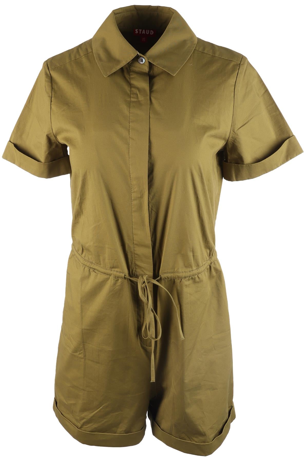 STAUD GREEN COTTON PLAYSUIT XSMALL