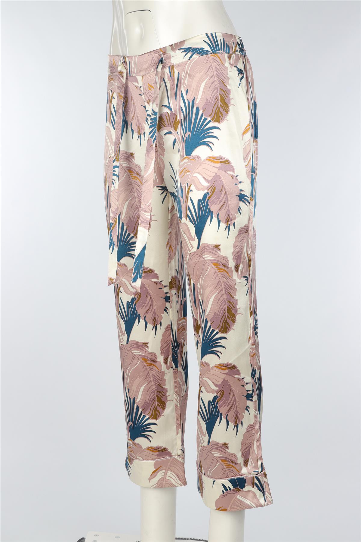 OLIVIA VON HALLE MULTI SILK STRAIGHT LEG PANTS UK 8