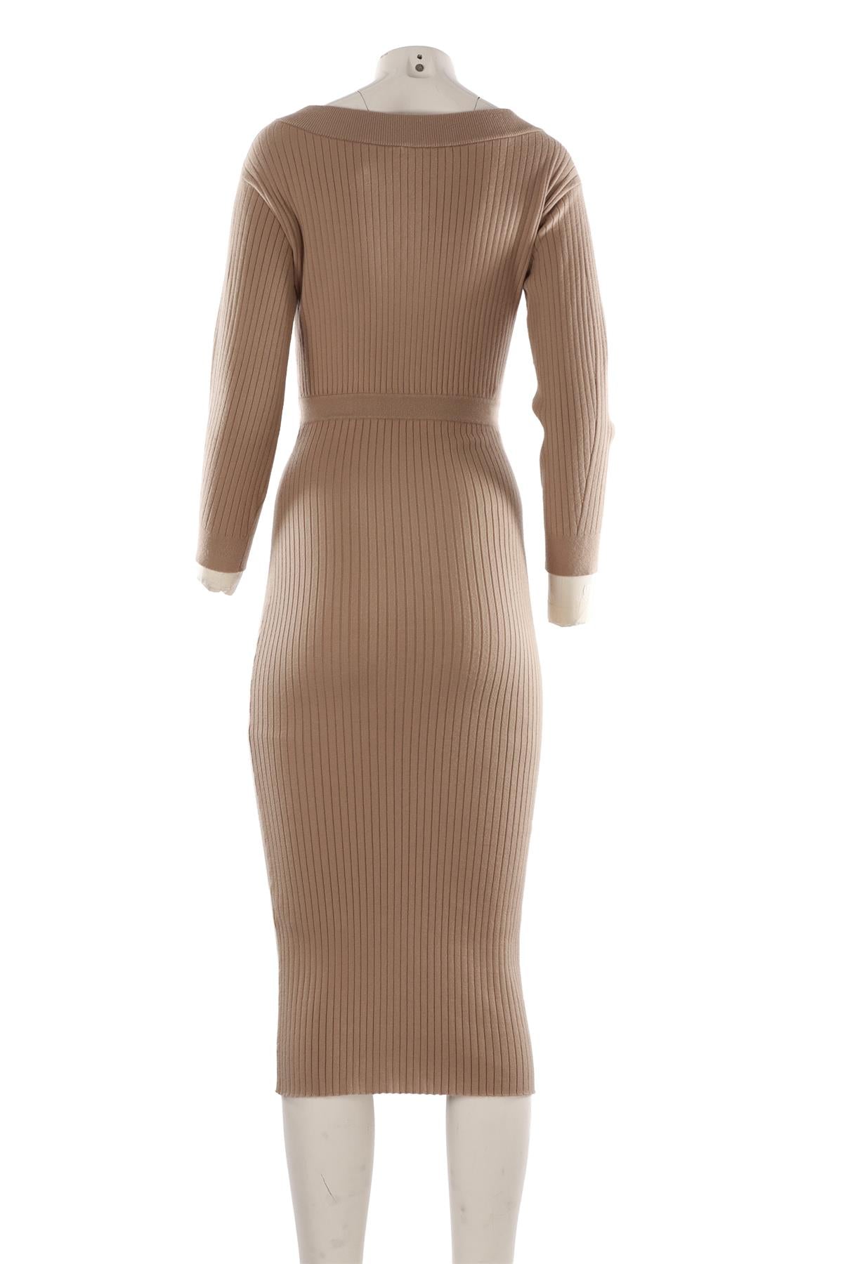 BEIGE KNIT MIDI DRESS