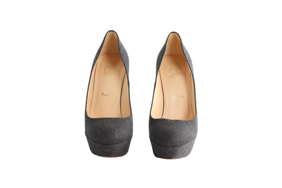 CHRISTIAN LOUBOUTIN GREY FELT PLATFORM PUMPS EU 39 UK 6 US 9