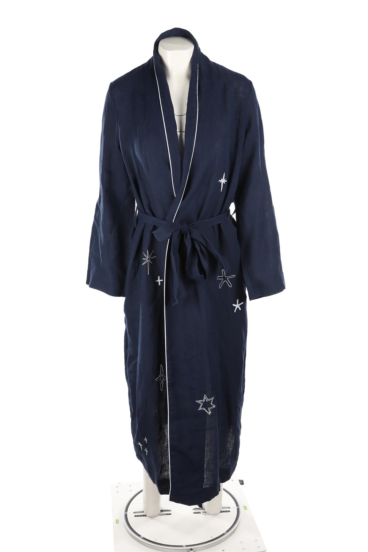 BAMFORD NAVY LINEN ROBE XS-SMALL